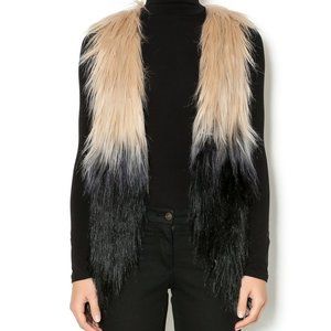 Skies Are Blue Tan to Black Ombre Faux Fur Vest